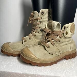 Palladium Baggy Women's Size 7.5 Khaki Ankle Boots Canvas Hiking Lace Up